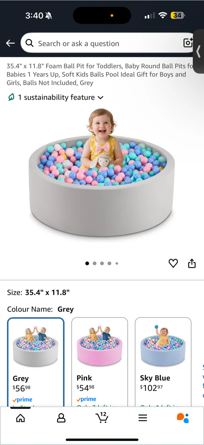 35.4" x 11.8" Foam Ball Pit - Grey + colourful balls