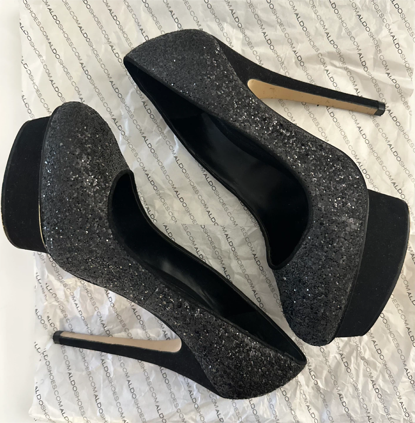Aldo Black Glitter Heels