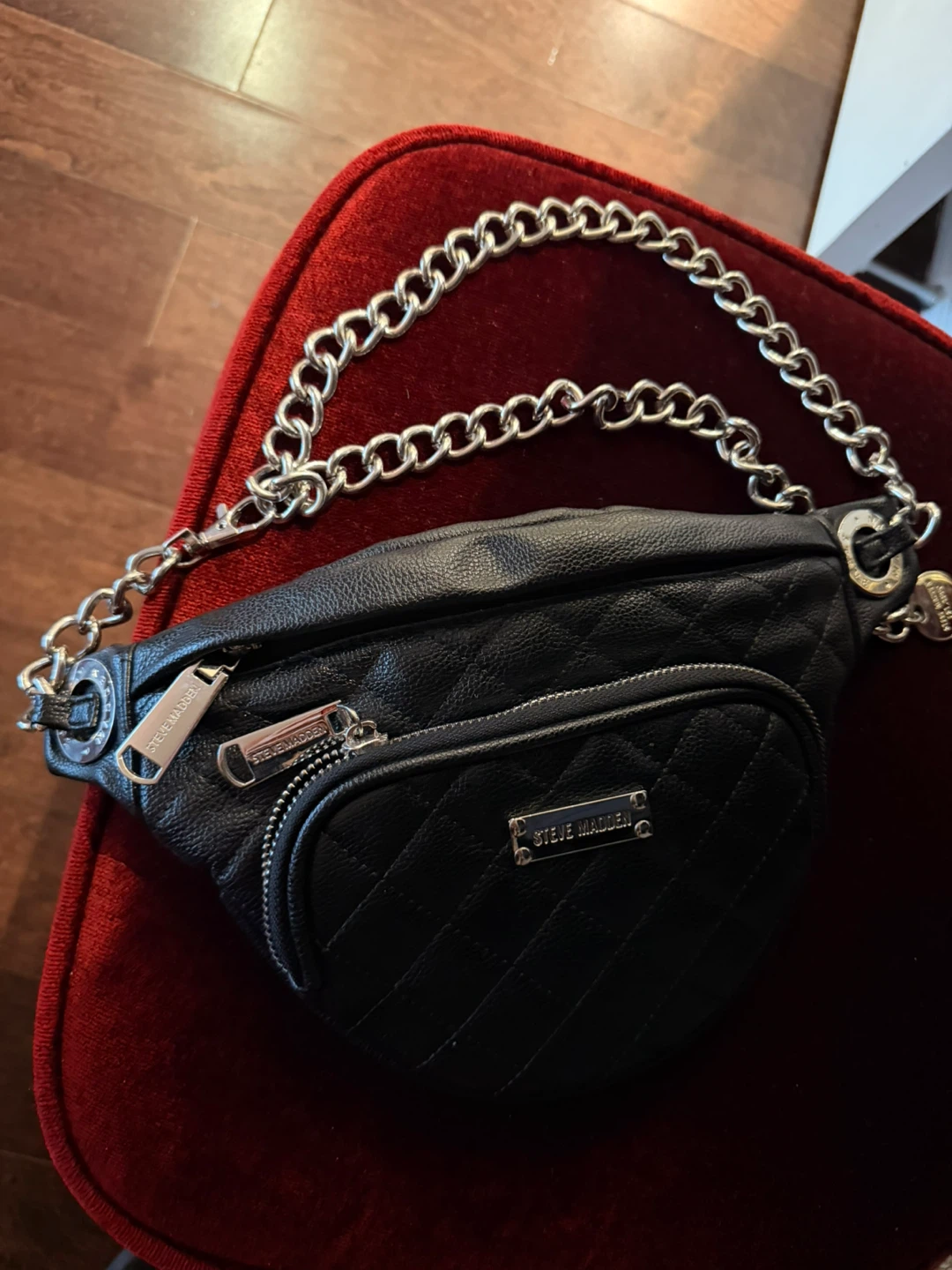Steve Madden Black Belt Bag with Chain