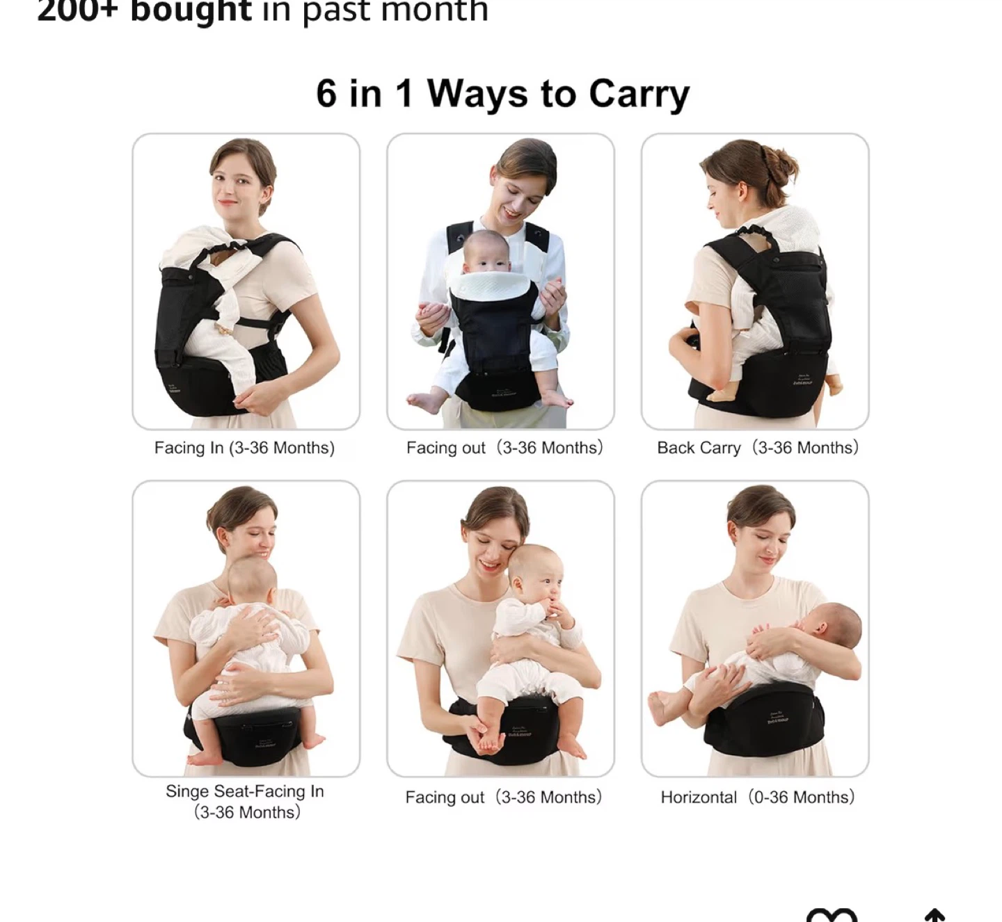Bebamour Baby Carrier - 6 in 1 - Black - photo 3