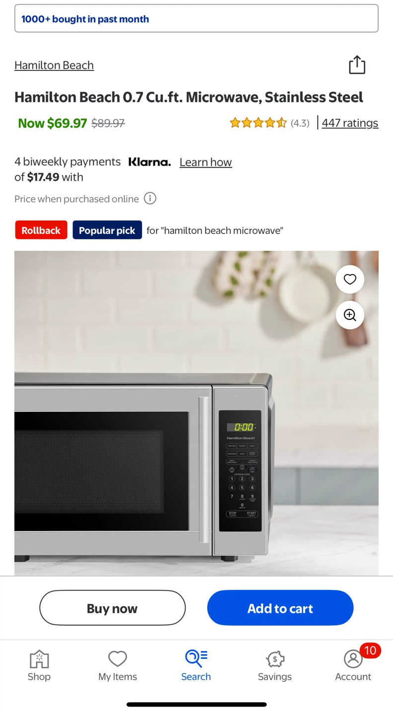 Hamilton Beach 0.7 Cu.ft. Microwave, Stainless Steel