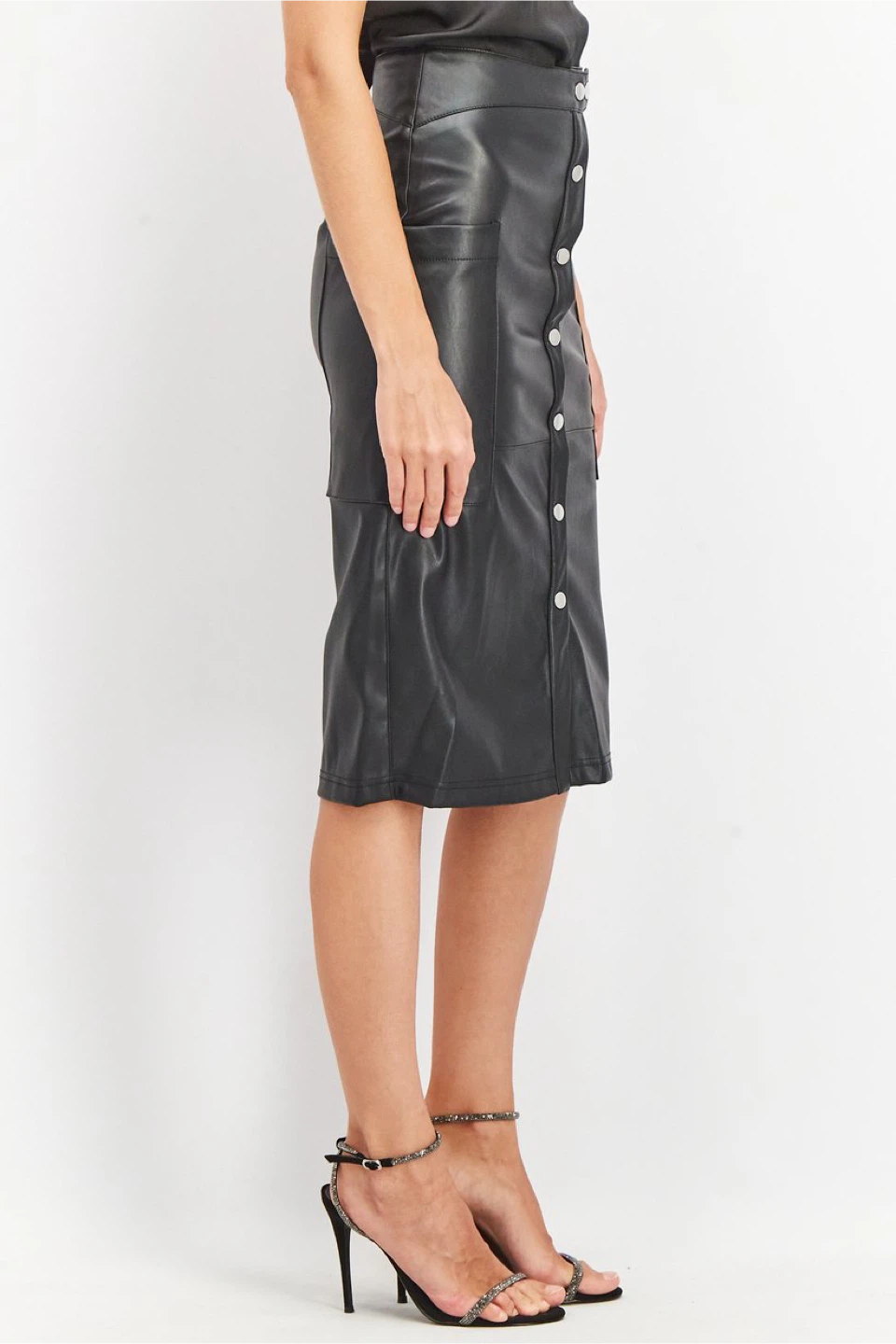 NA-KD Black Leather Button-Up Skirt ♣️