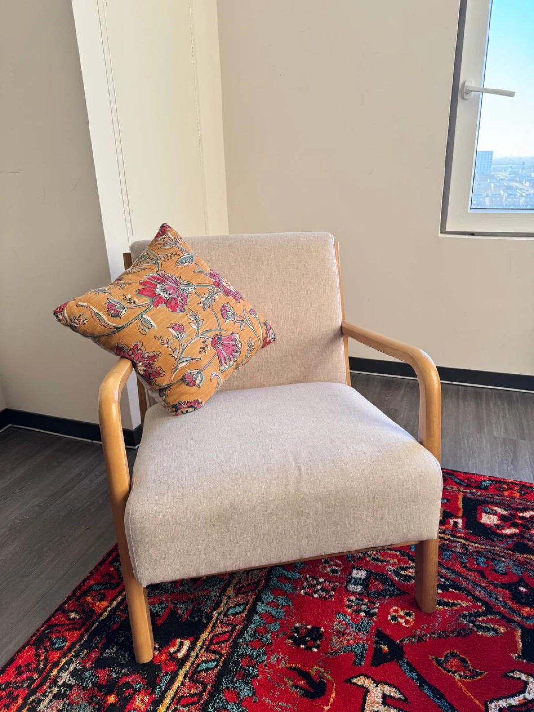 Beige Armchair with Wooden Frame - photo 3