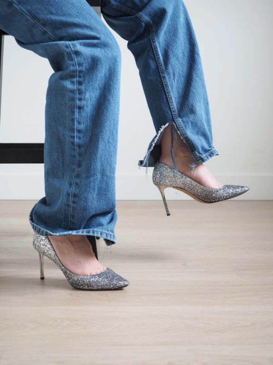 Jimmy Choo Romy 100 Glitter Ombre Navy Silver Heels sz 41
