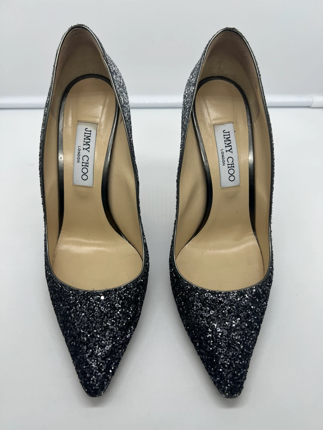 Jimmy Choo Romy 100 Glitter Ombre Navy Silver Heels sz 41 - photo 3
