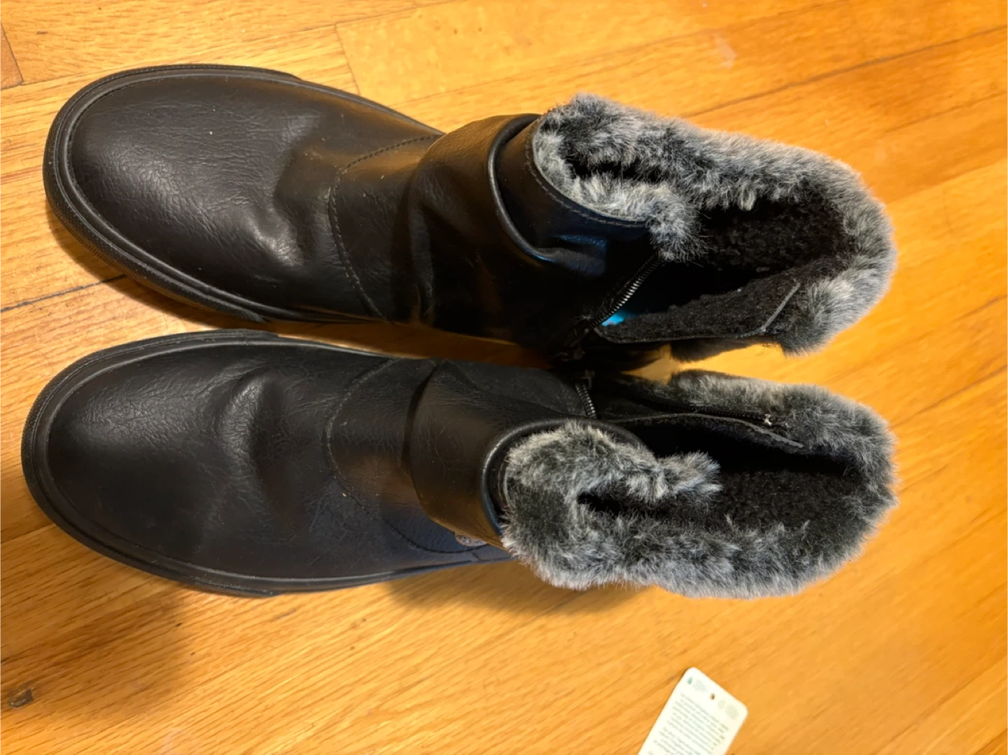 Simons Black Faux Leather & Fur Ankle Boots