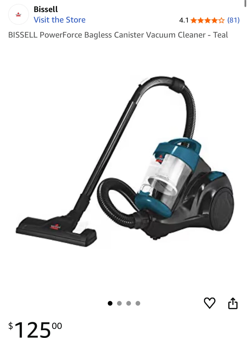 🧡 Bissell PowerForce Bagless Canister Vacuum - Teal