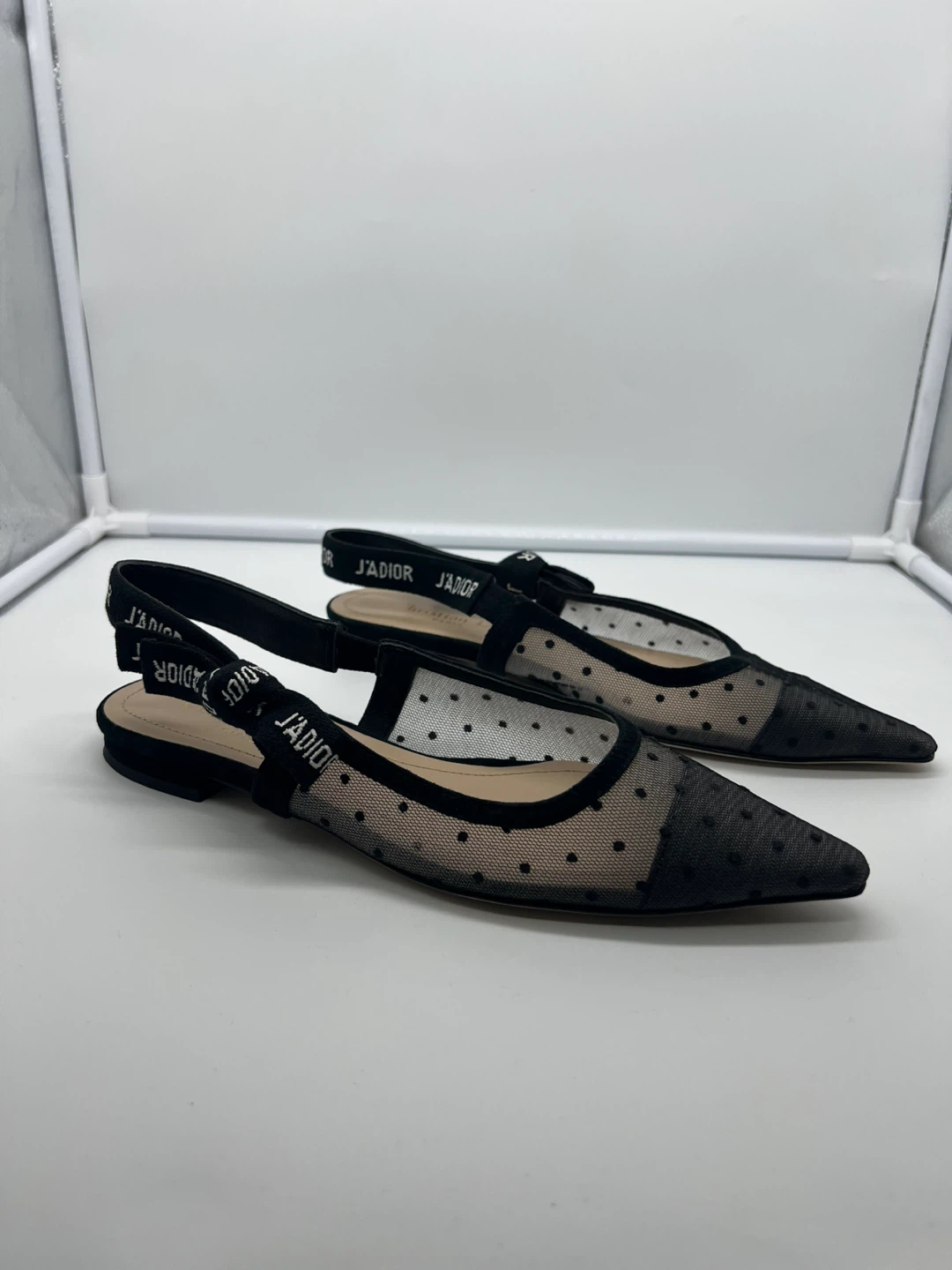 Christian Dior J’Adior Black Mesh Slingback Flats 39