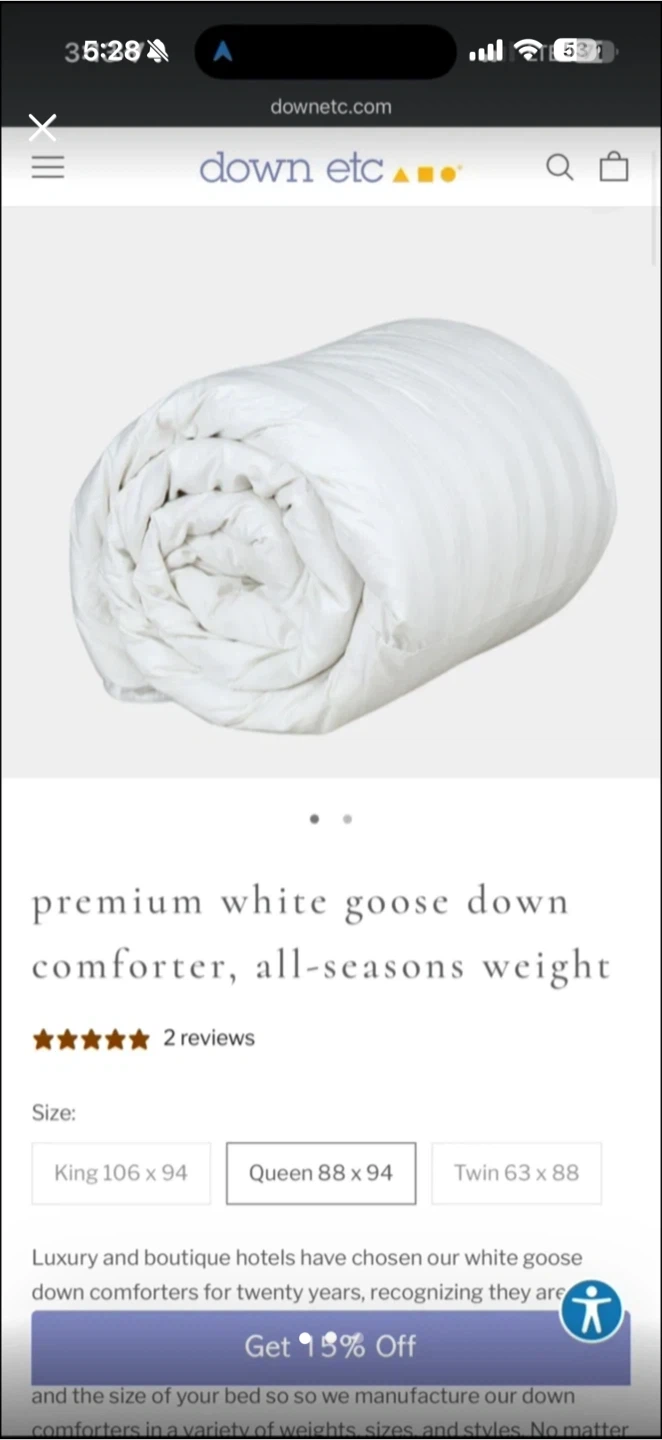$700 Premium White Goose Down Comforter
