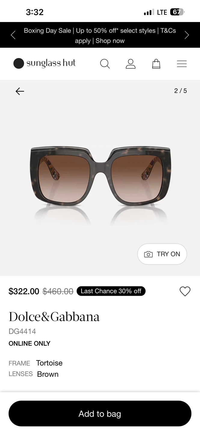 Dolce&Gabbana DG4414 Tortoise Frame Sunglasses