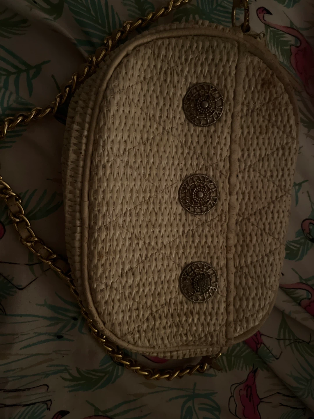 Woven Crossbody Bag with Chain Strap