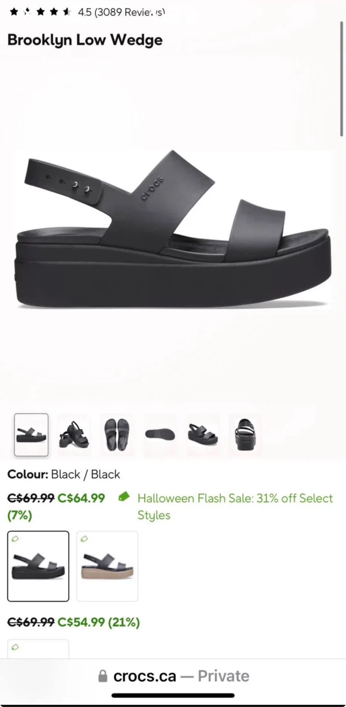 Crocs Brooklyn Low Wedge - Black, Size 5
