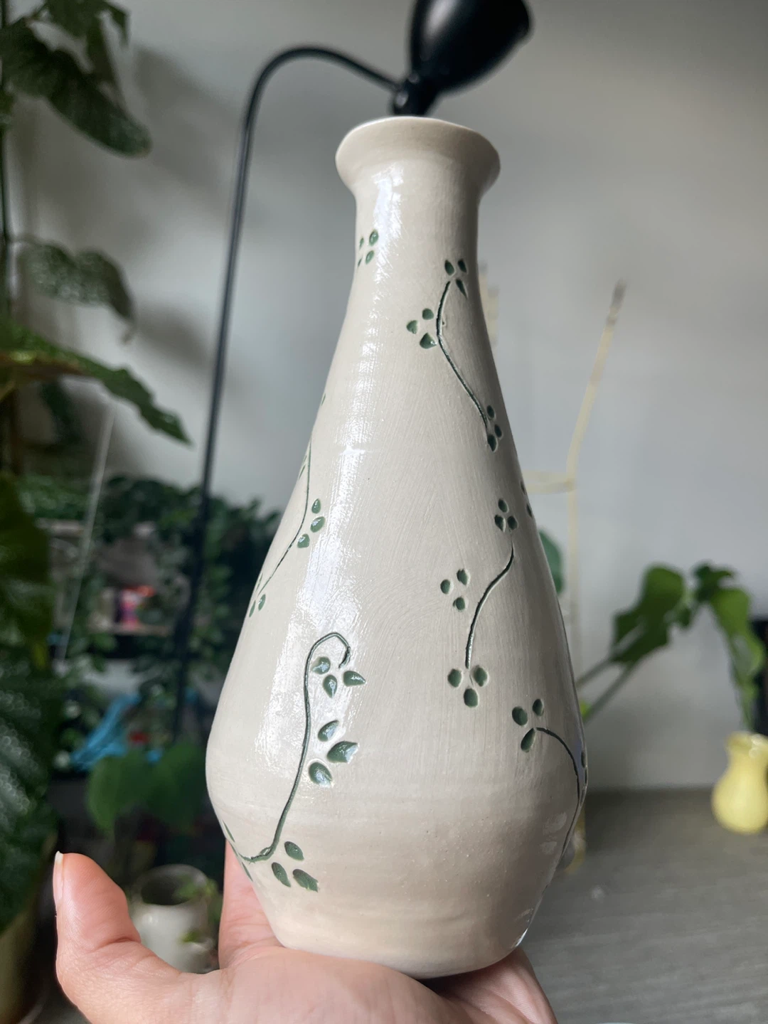 Handmade Ceramic Vase with hand carved Floral Design - photo 2