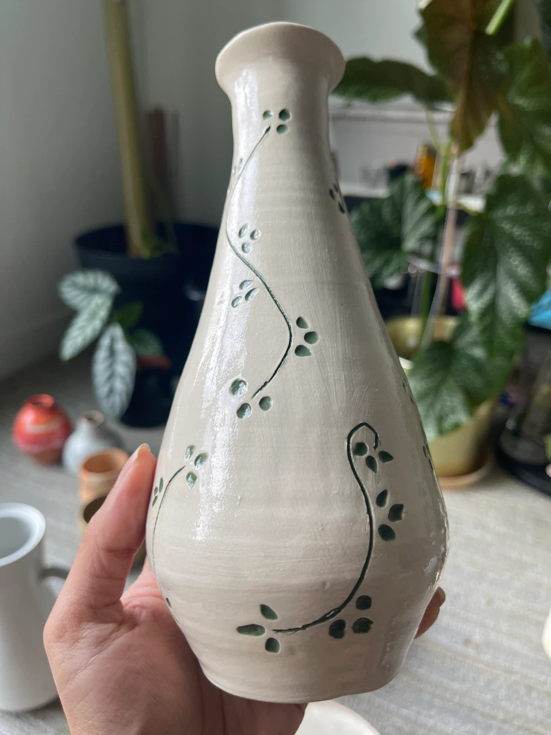 Handmade Ceramic Vase with hand carved Floral Design - photo 3