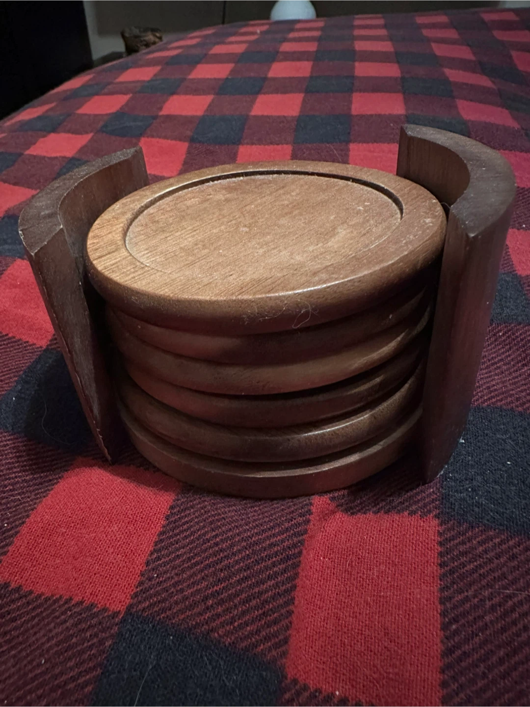 Wooden Coaster Set of 5 with Holder
