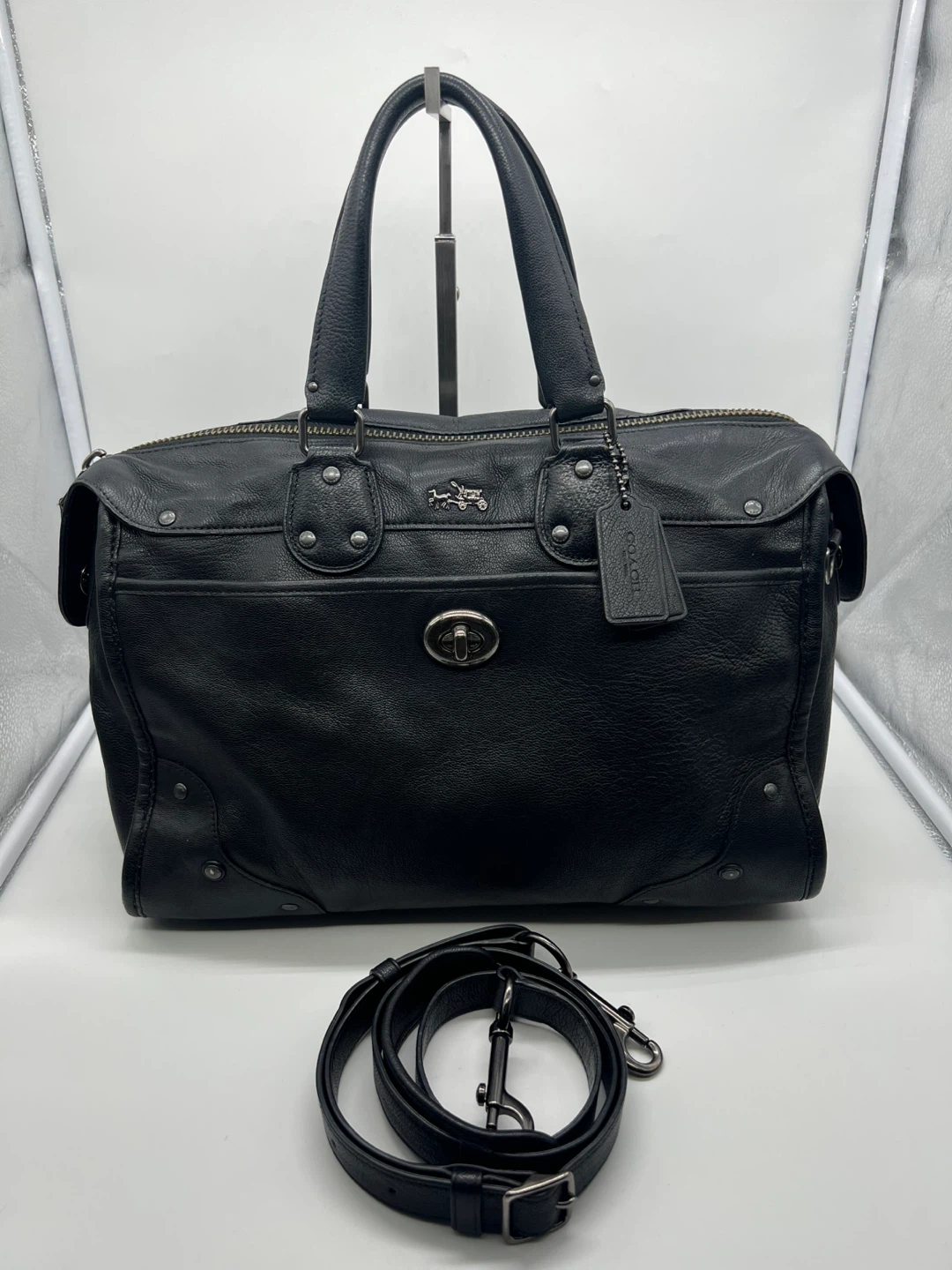 Coach 33689 Rhyder Soft Grain Leather Dark Blue Black Satchel