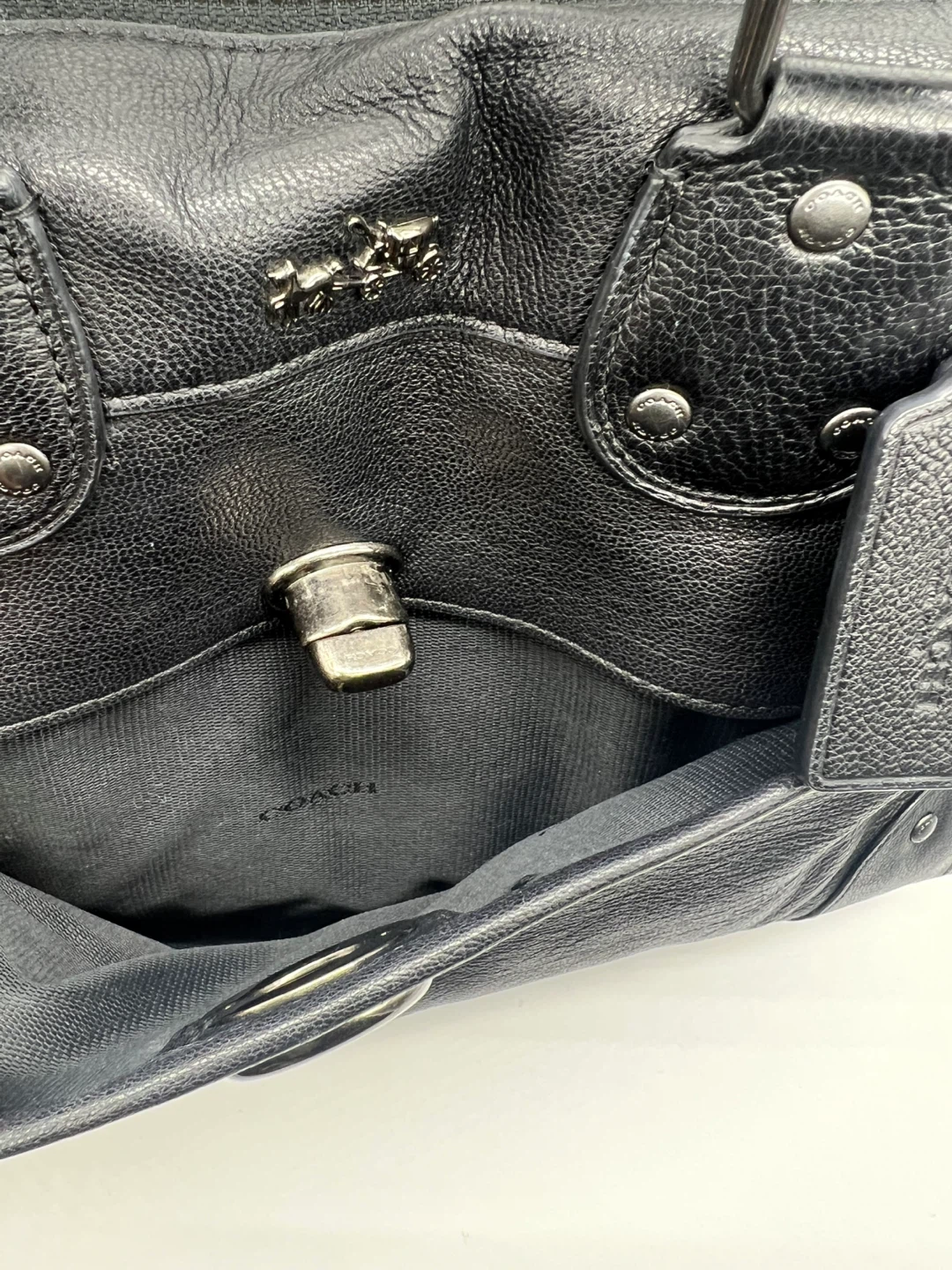 Coach 33689 Rhyder Soft Grain Leather Dark Blue Black Satchel - photo 4