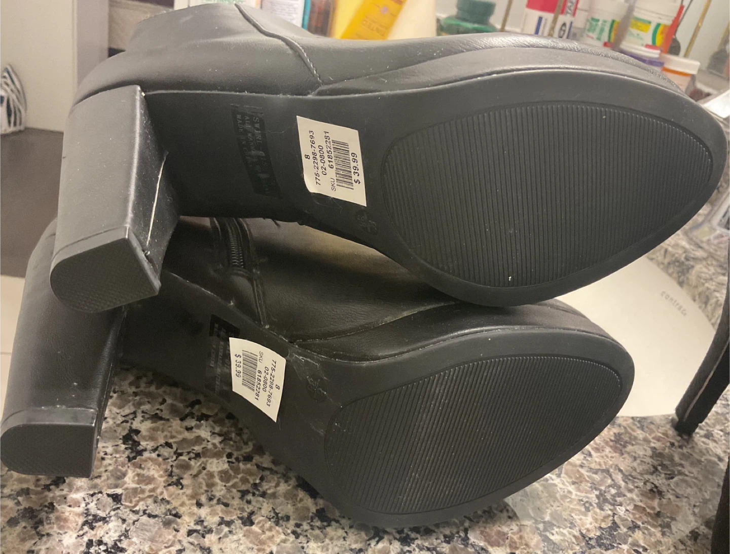 New Black Platform Ankle Boots - Size 8