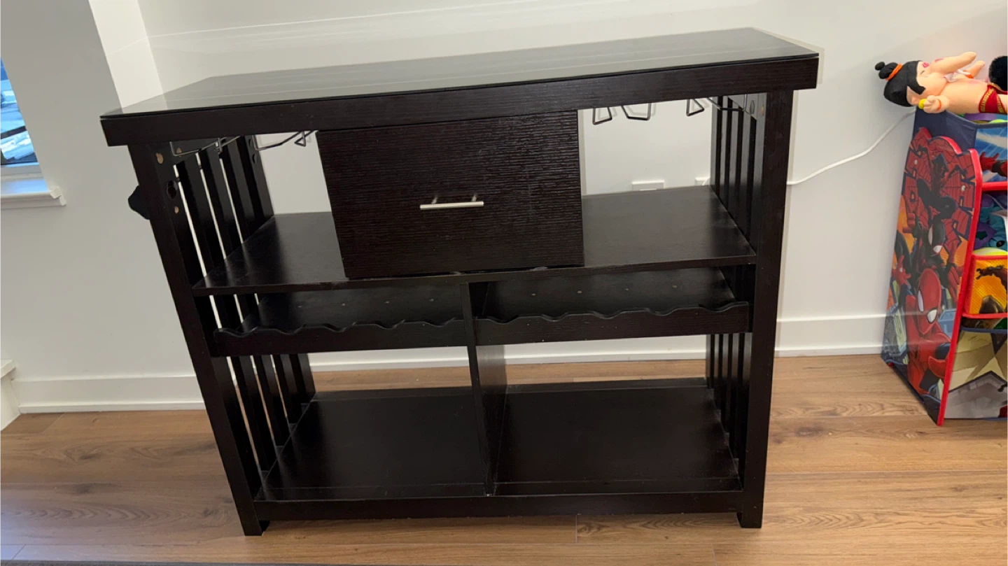 Dark Brown Bar Cabinet with Glass Top