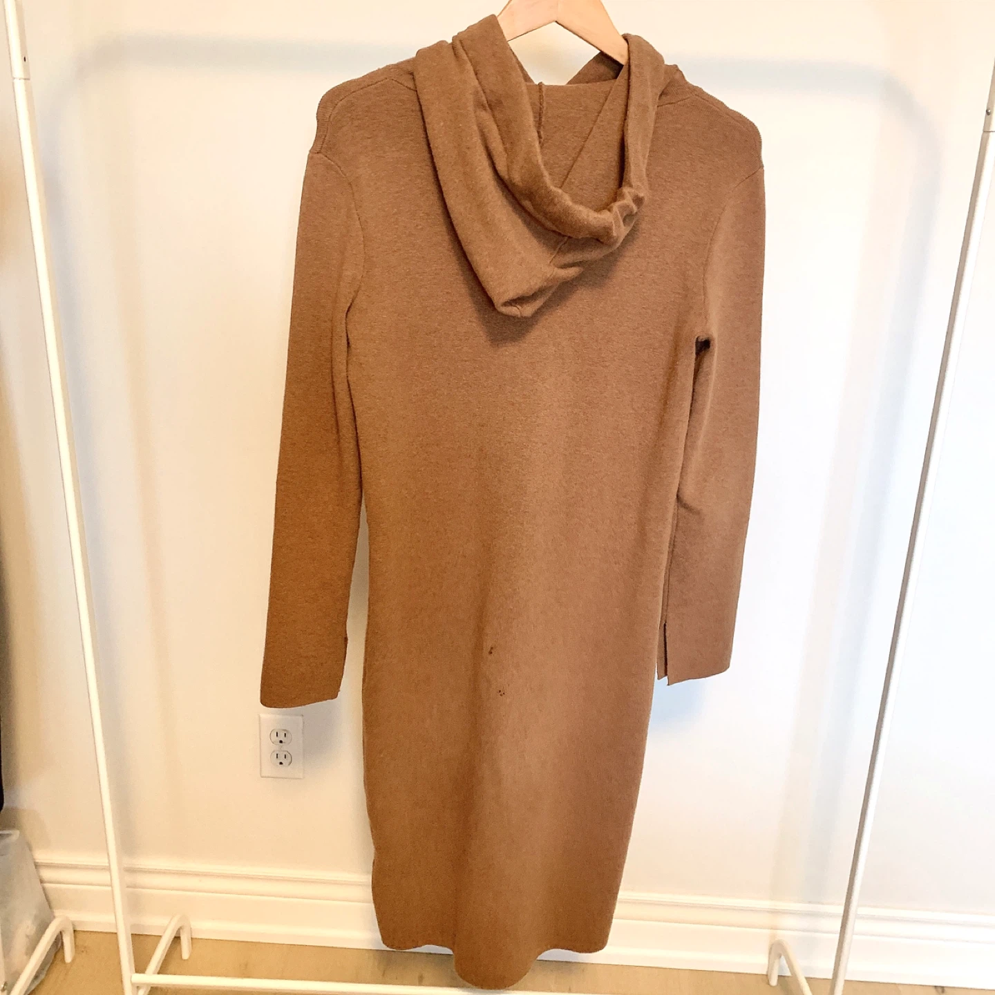 Brown 100% Wool Hooded Midi Dress Size M - photo 2