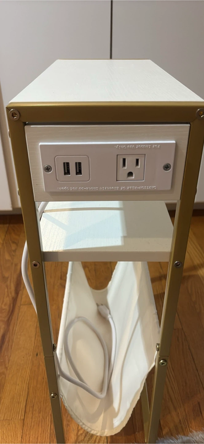 Gold & White 3-Tier Side Table w/ USB Ports - photo 2