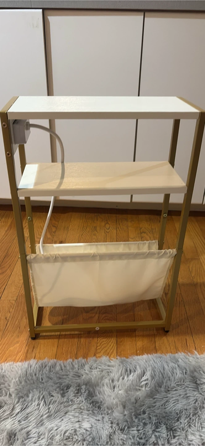 Gold & White 3-Tier Side Table w/ USB Ports