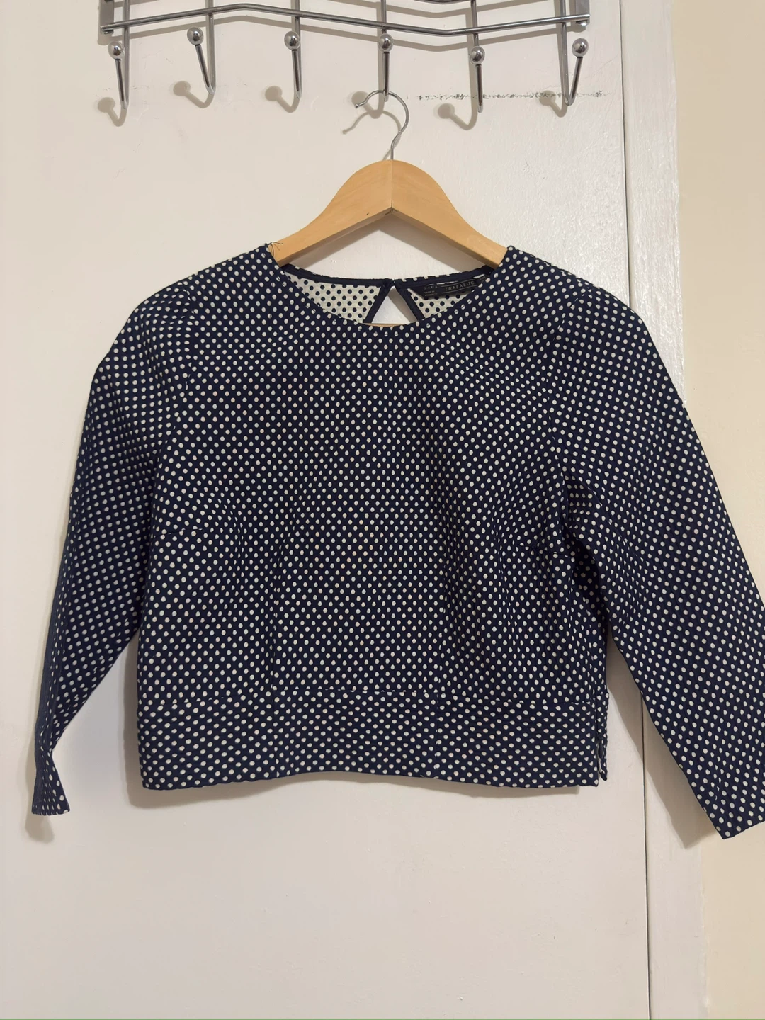 Zara Navy & White Polka Dot Cropped Top & Pants Set