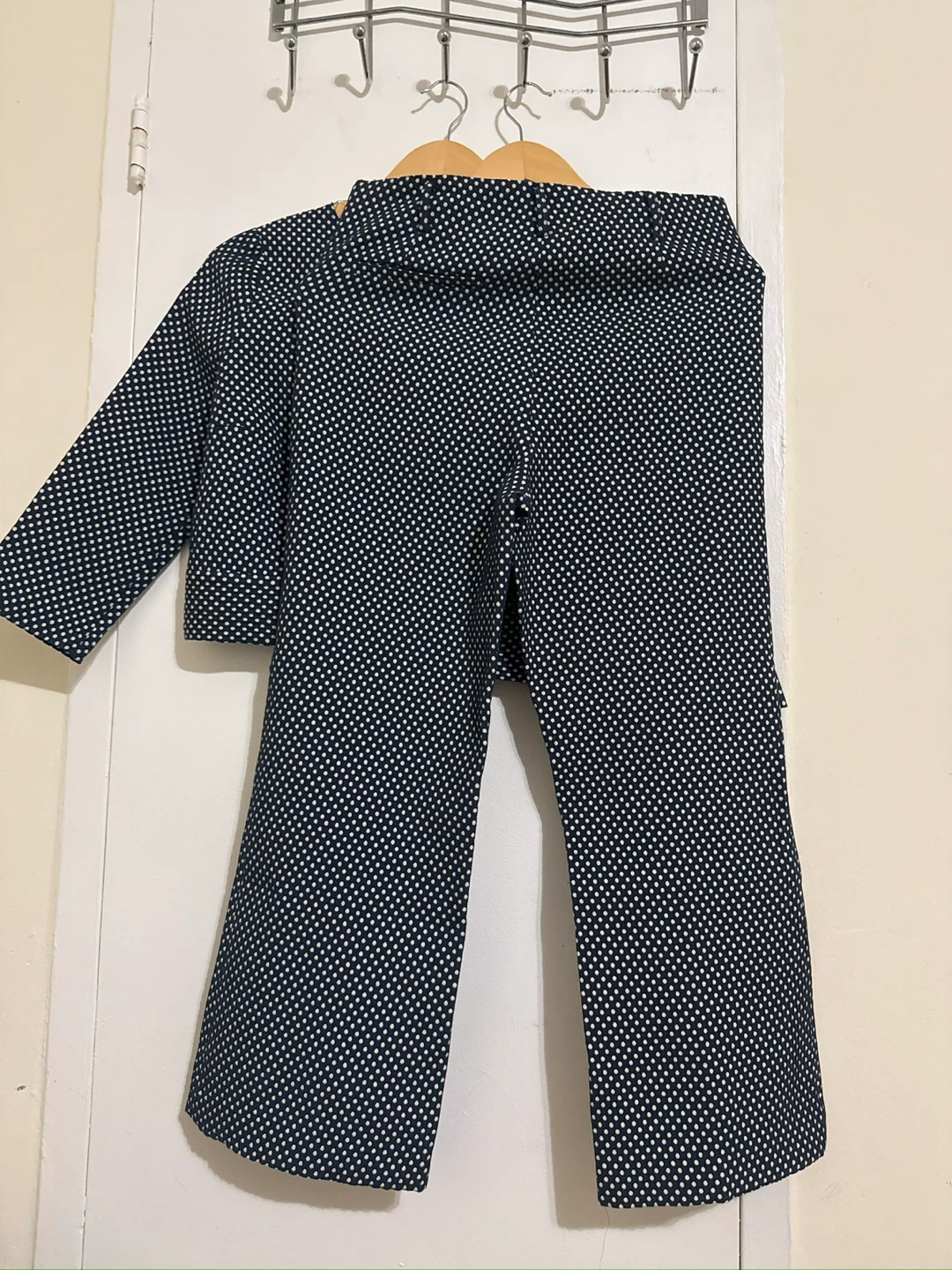 Zara Navy & White Polka Dot Cropped Top & Pants Set - photo 4