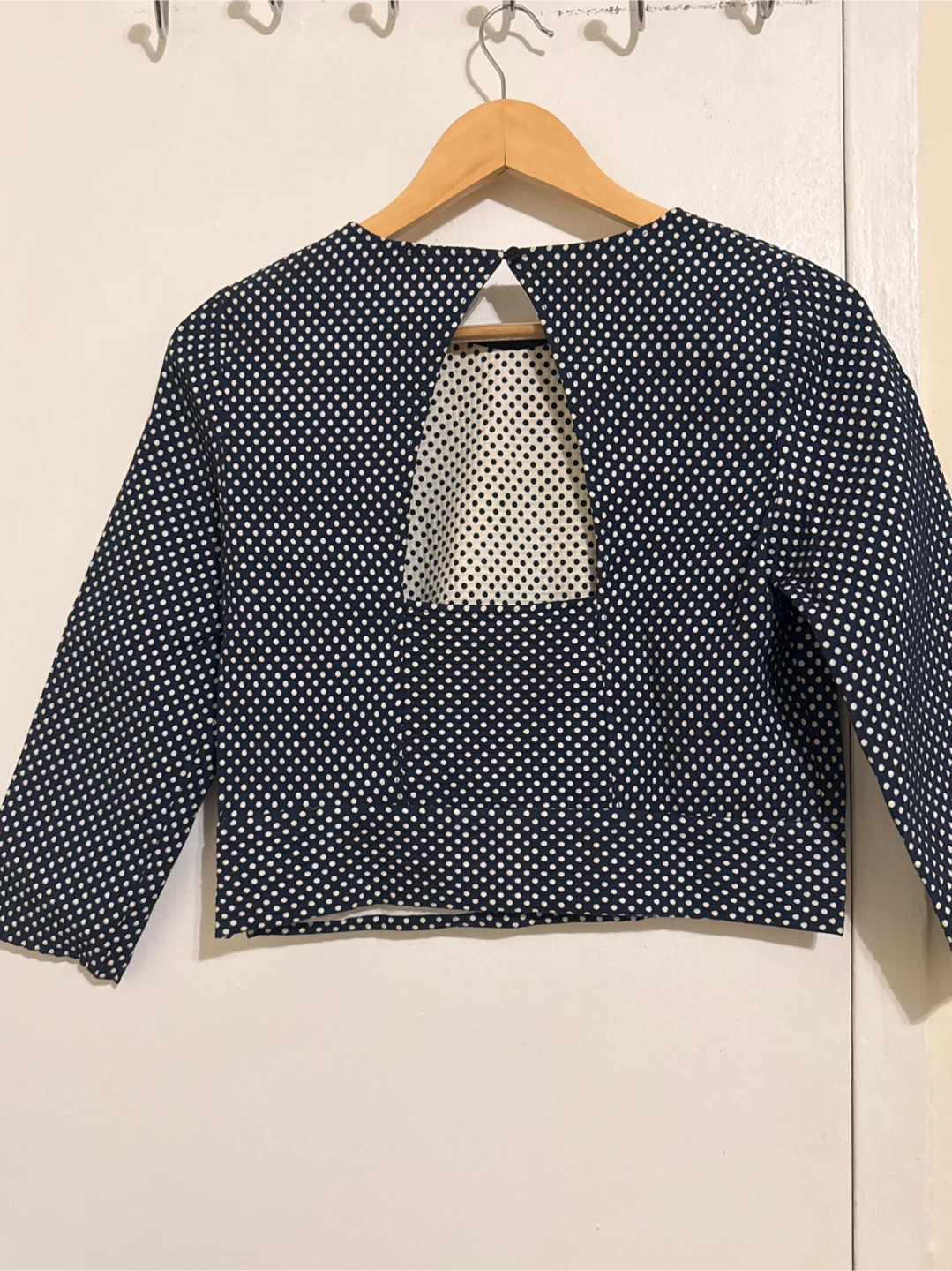 Zara Navy & White Polka Dot Cropped Top & Pants Set - photo 2