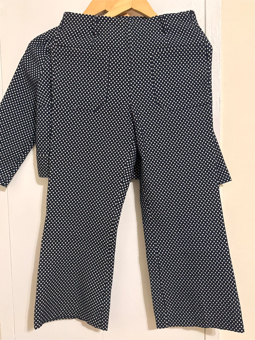 Zara Navy & White Polka Dot Cropped Top & Pants Set - photo 3