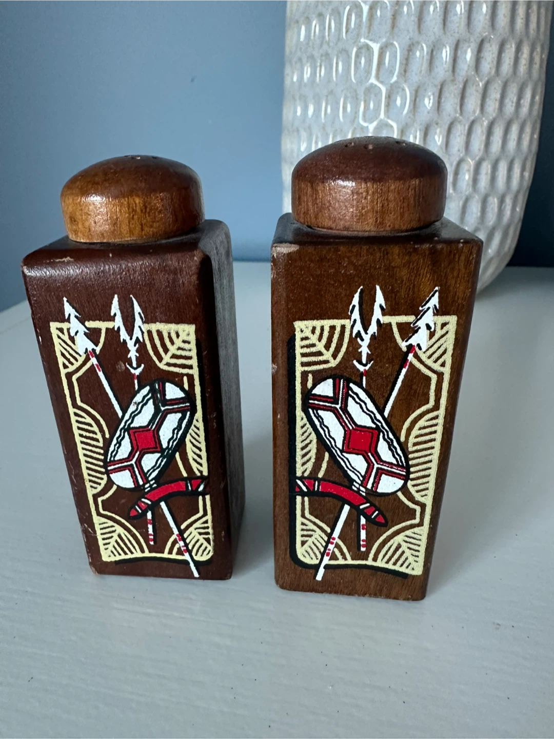 Vintage Australian Aboriginal Wood Salt & Pepper Shaker Set