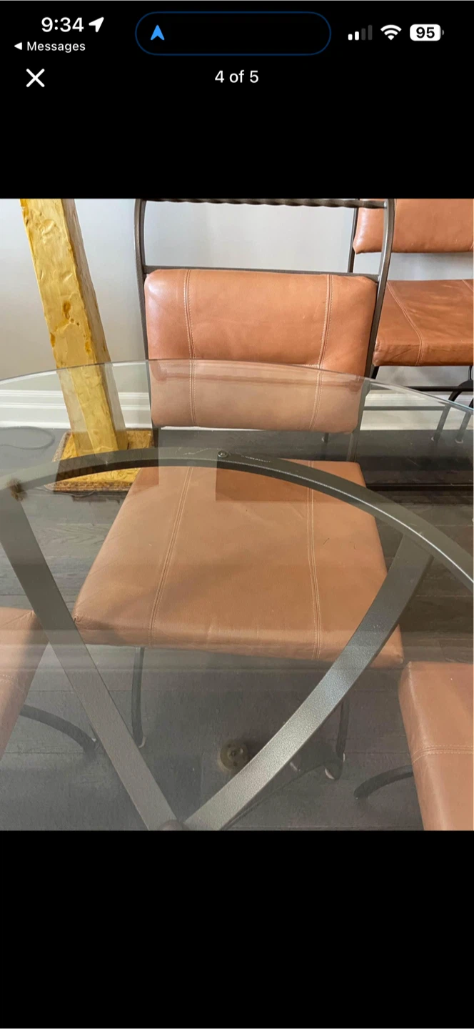 A metal, glass and genuine leather dinette set. - photo 3