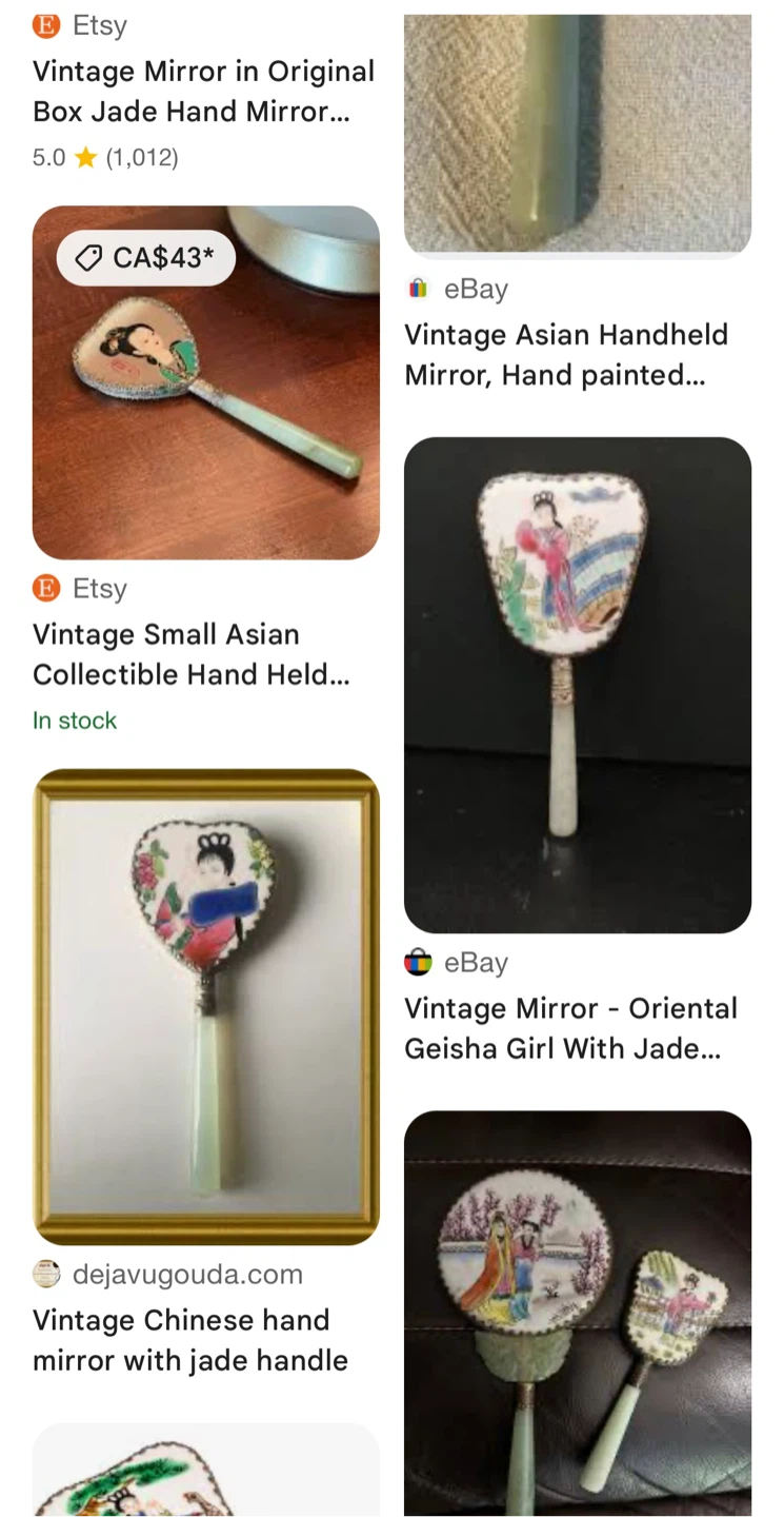Vintage Asian Hand Mirror with Jade Handle - photo 3