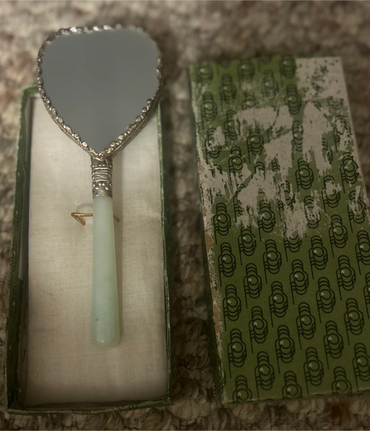 Vintage Asian Hand Mirror with Jade Handle - photo 2