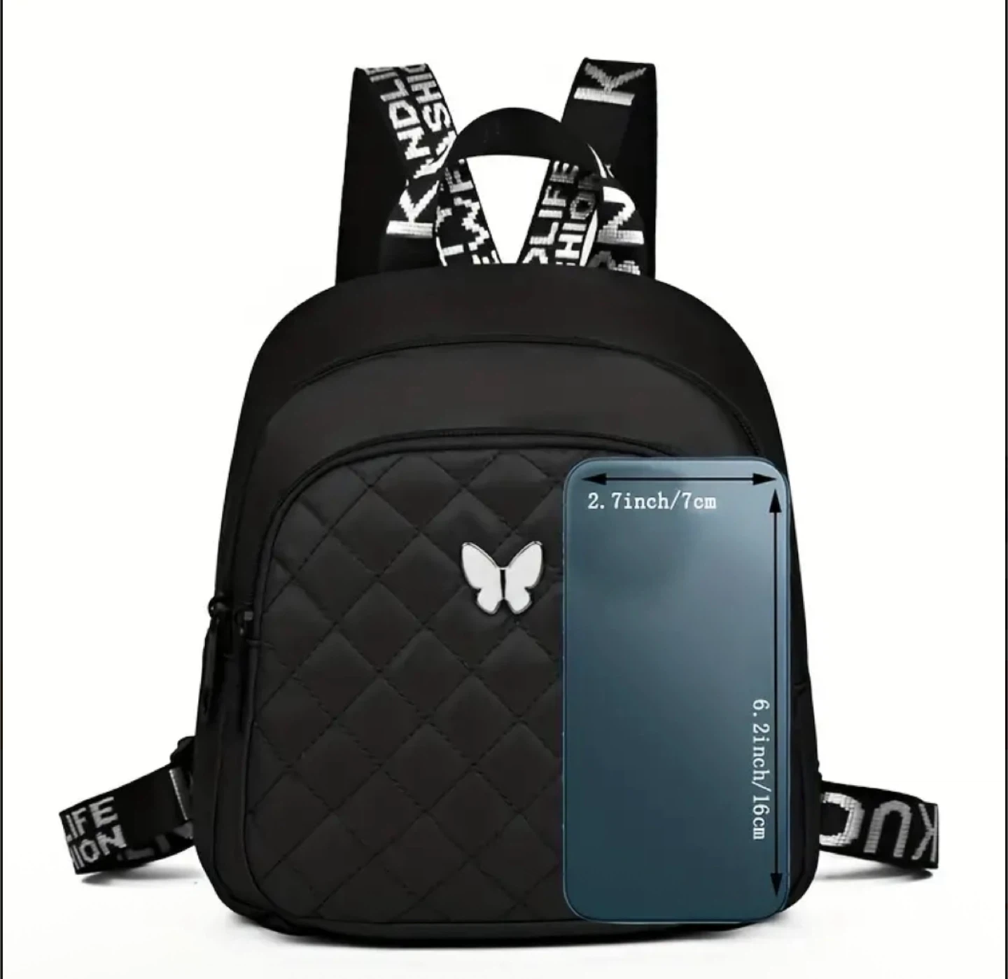 New ! Butterfly Quilted Mini Backpack - Black & Navy Blue - photo 2
