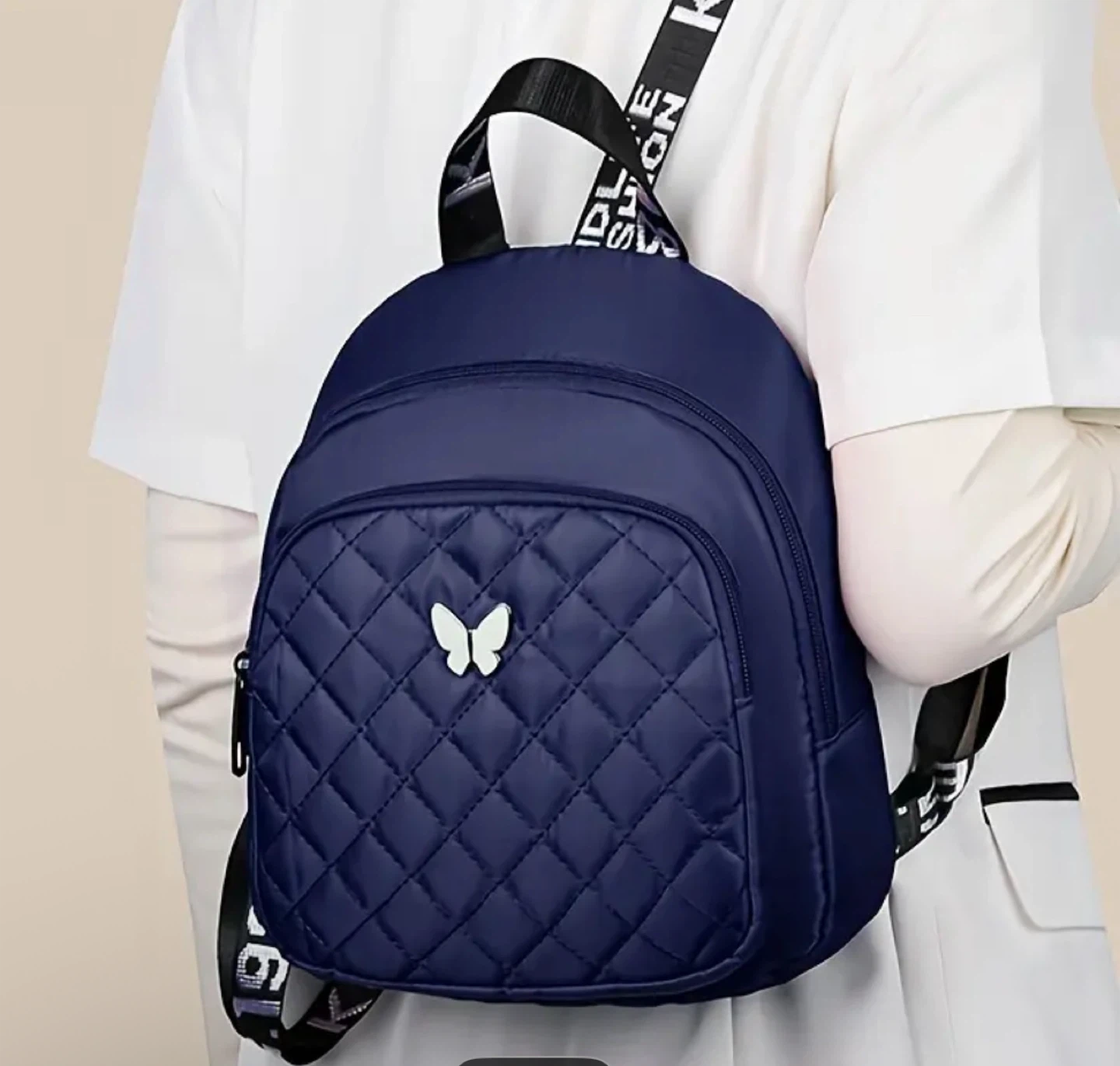 New ! Butterfly Quilted Mini Backpack - Black & Navy Blue