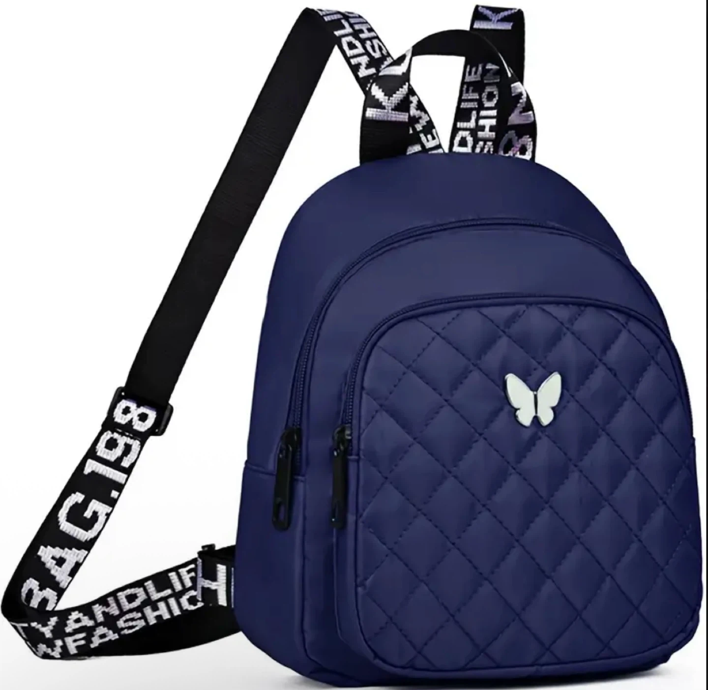New ! Butterfly Quilted Mini Backpack - Black & Navy Blue - photo 5