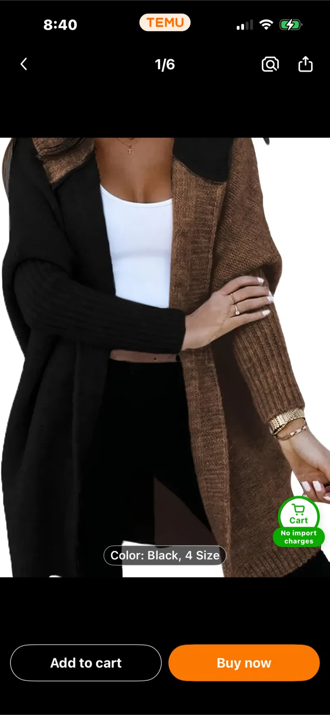 Color Block Cardigan - Black, size large