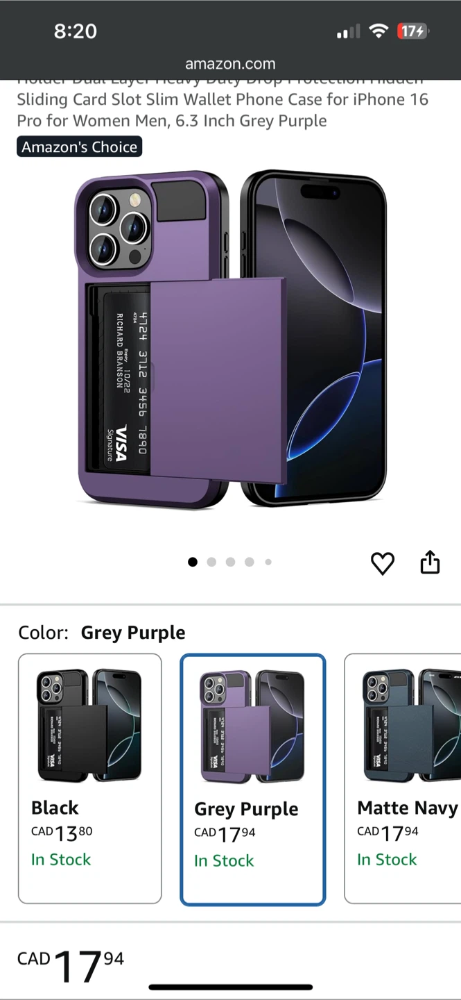 iPhone 16 Pro Grey Purple Card Holder Phone Case