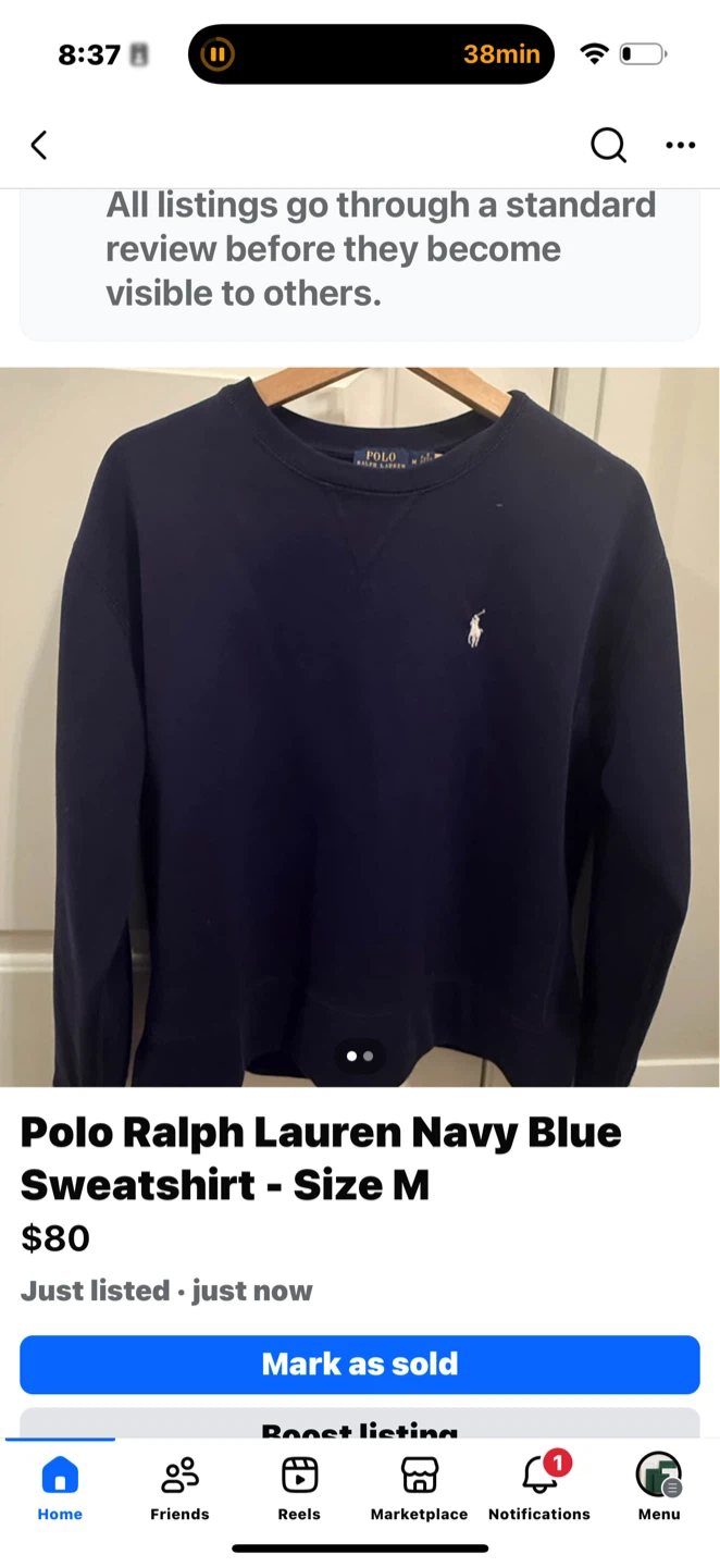 Polo Ralph Lauren Navy Sweatshirt - Size M
