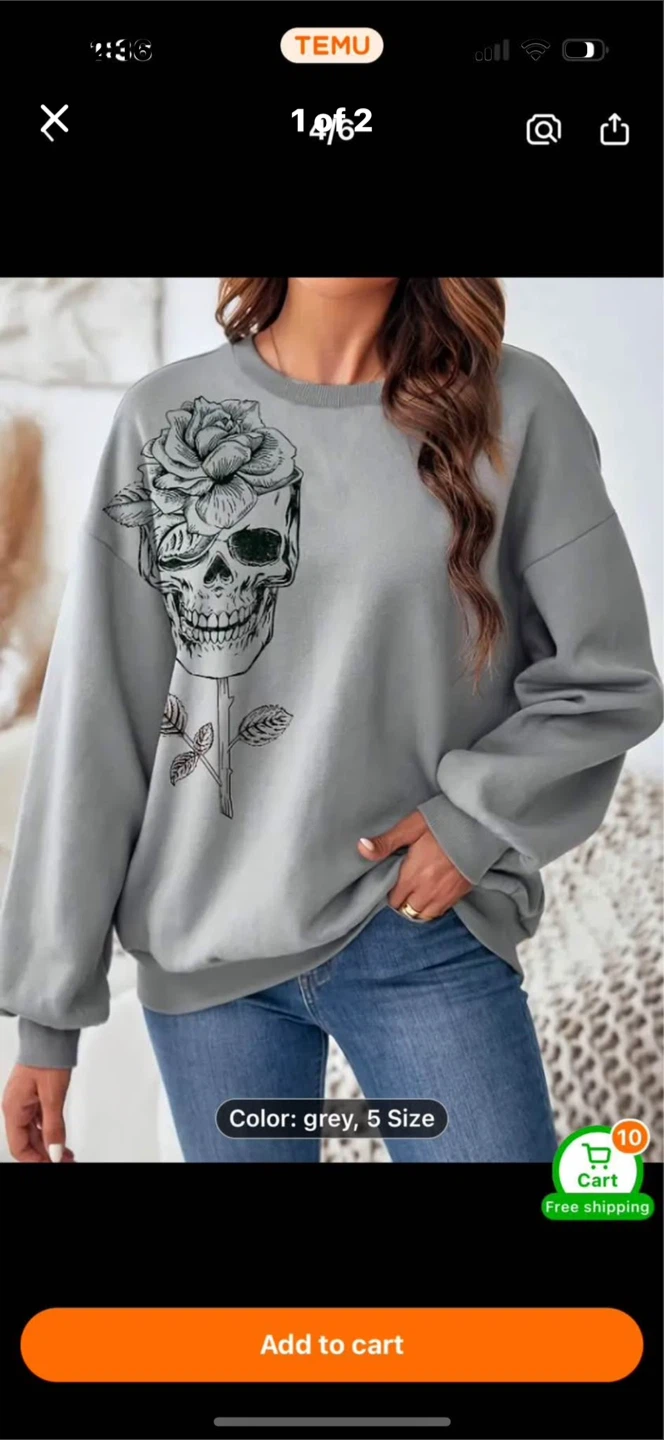 Grey Skull Print Sweatshirt Size large - photo 2