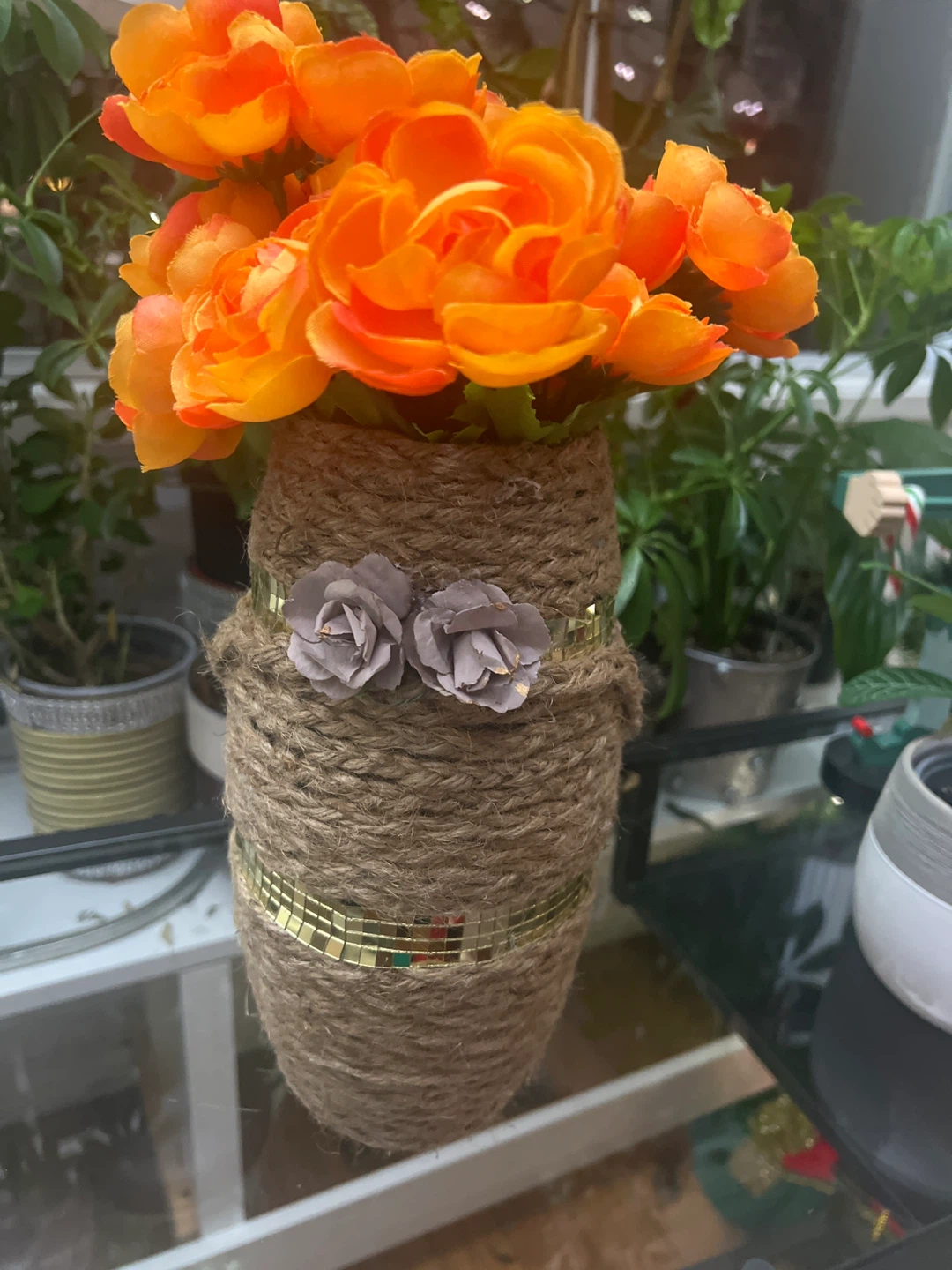 Orange Artificial Flowers in DIY Vase - photo 2