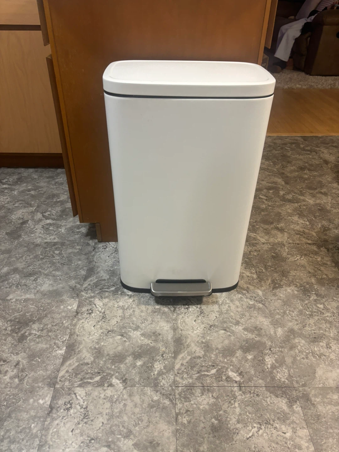 White Step-On Trash Can