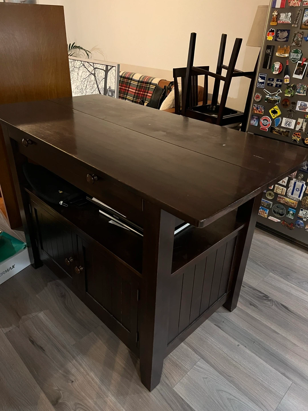Dark Brown Wood Dining high top Table Extendable