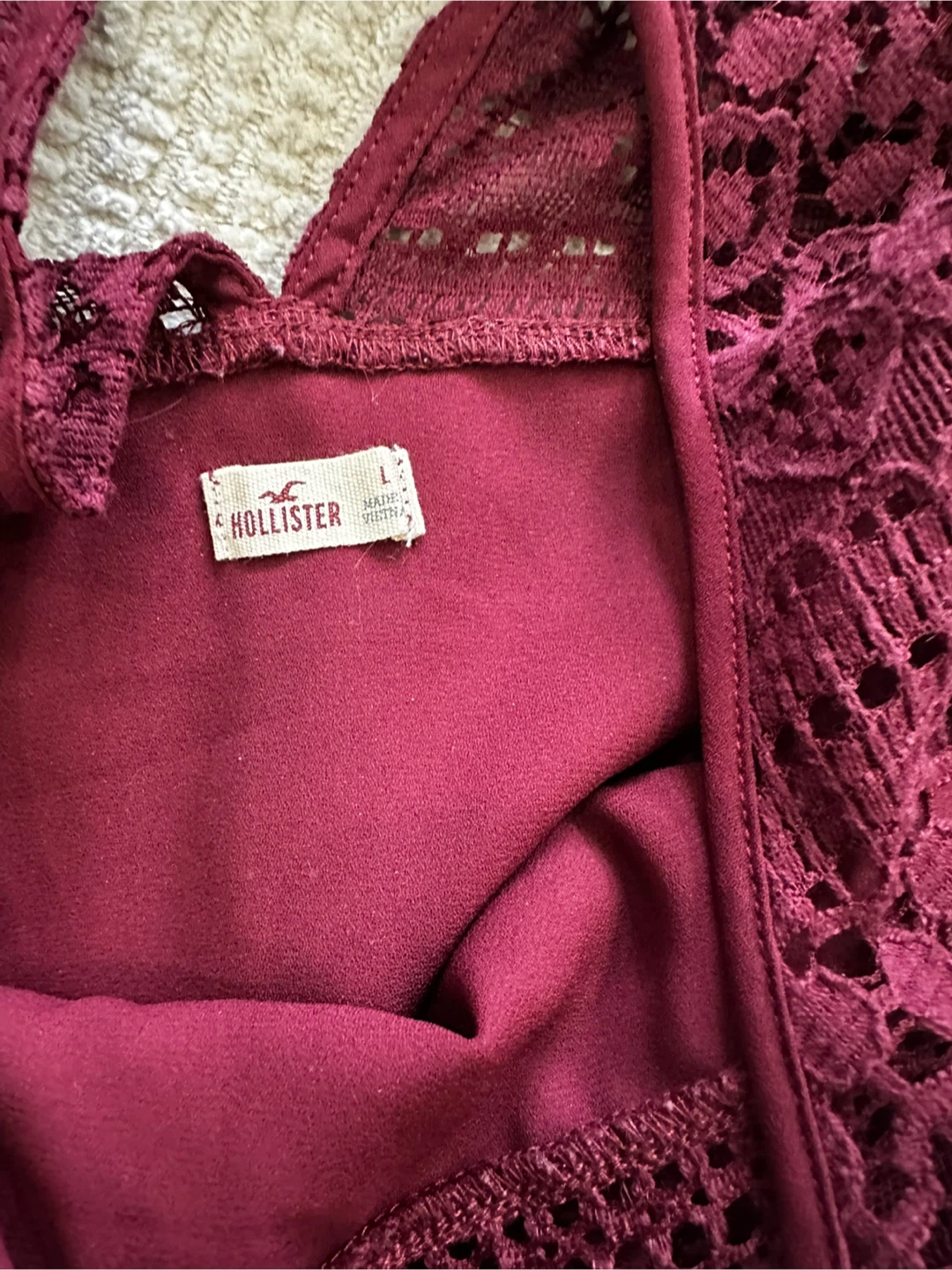 Hollister Burgundy Lace Blouse - Size L - photo 3