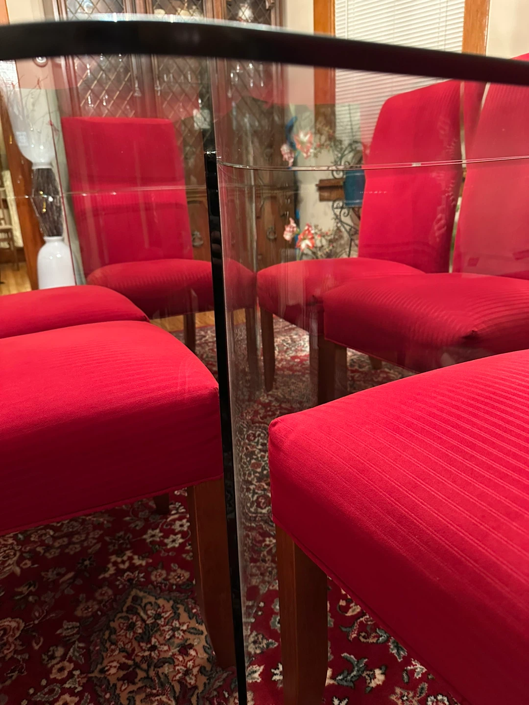 Glass Top Dining Table with 6 Red Chairs - photo 3