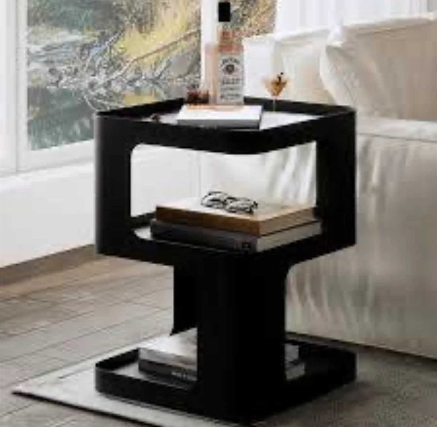 2 Black Metal Nightstand End Table, No Assembly