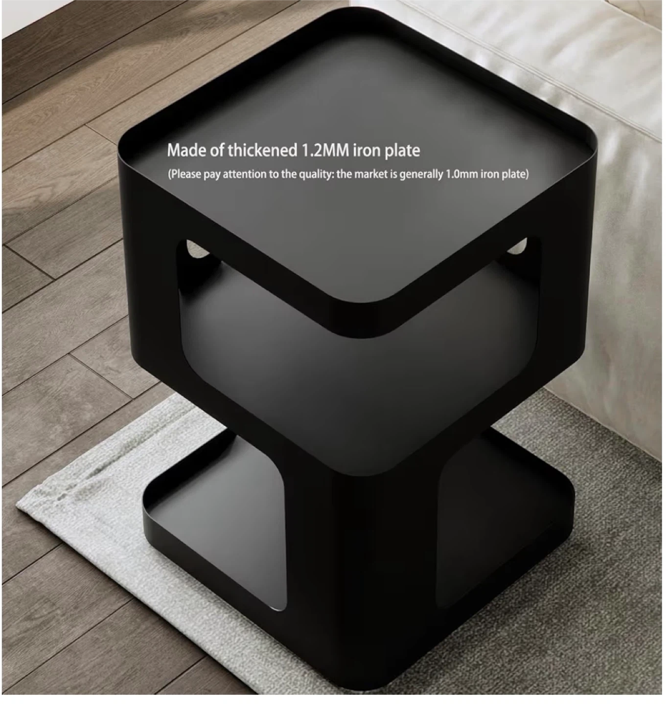 2 Black Metal Nightstand End Table, No Assembly - photo 2