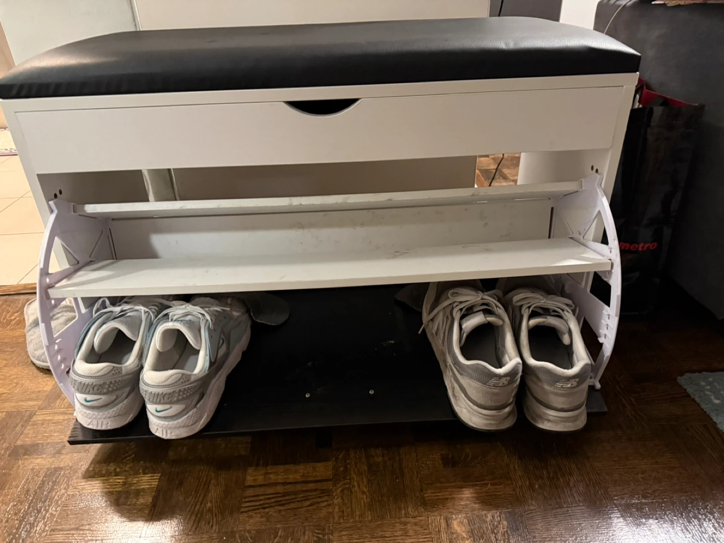 White Shoe Storage Bench with Black Cushion - photo 2