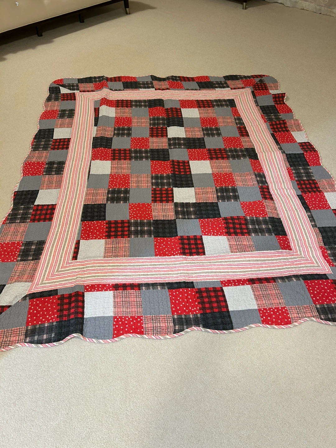 Red, Grey, Black Patchwork Quilt